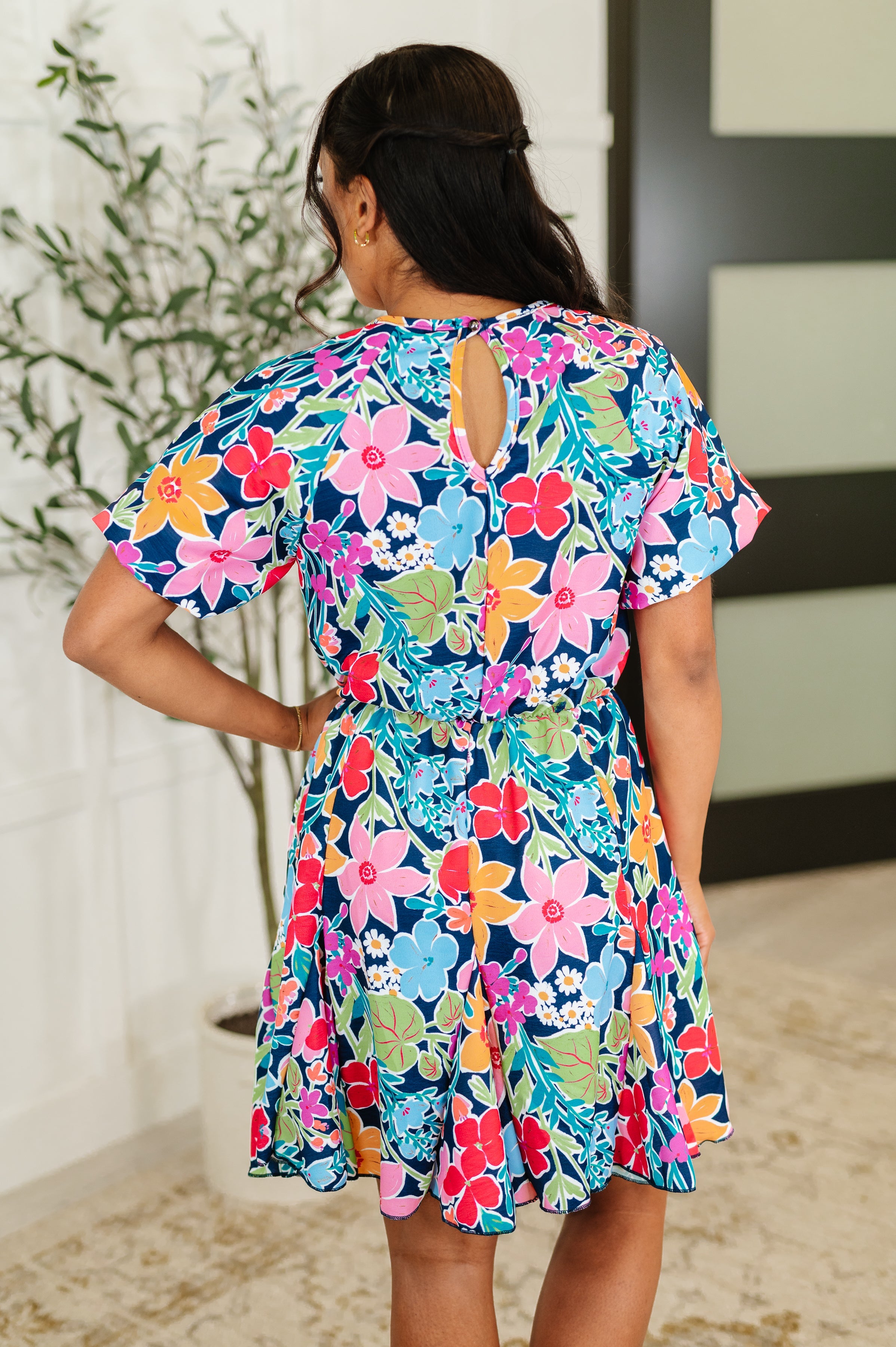 Miss Behave Bubble Sleeve Dress in Navy - Charming Charlie