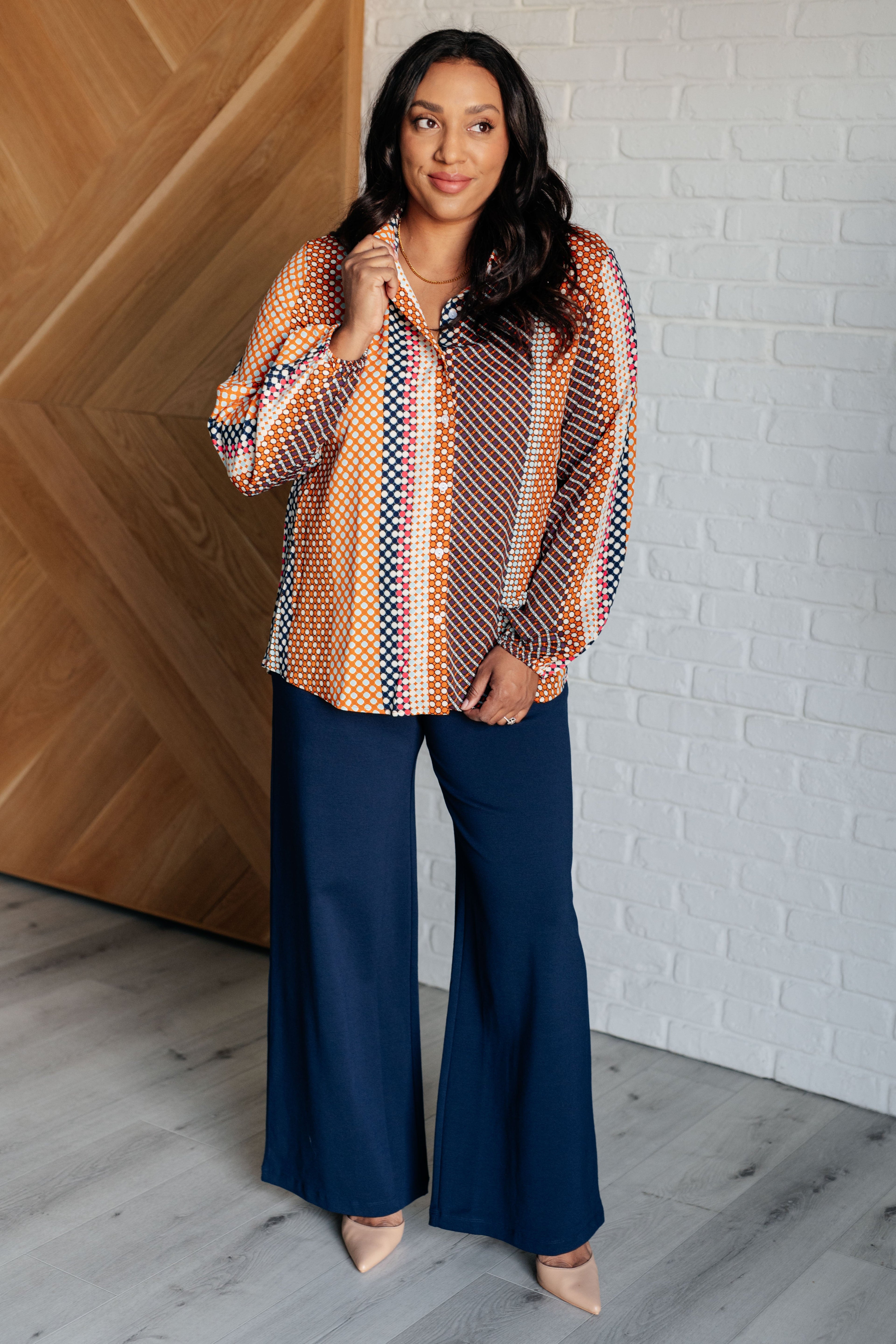 Moderately Mod Polka Dot Button Up Top - Charming Charlie