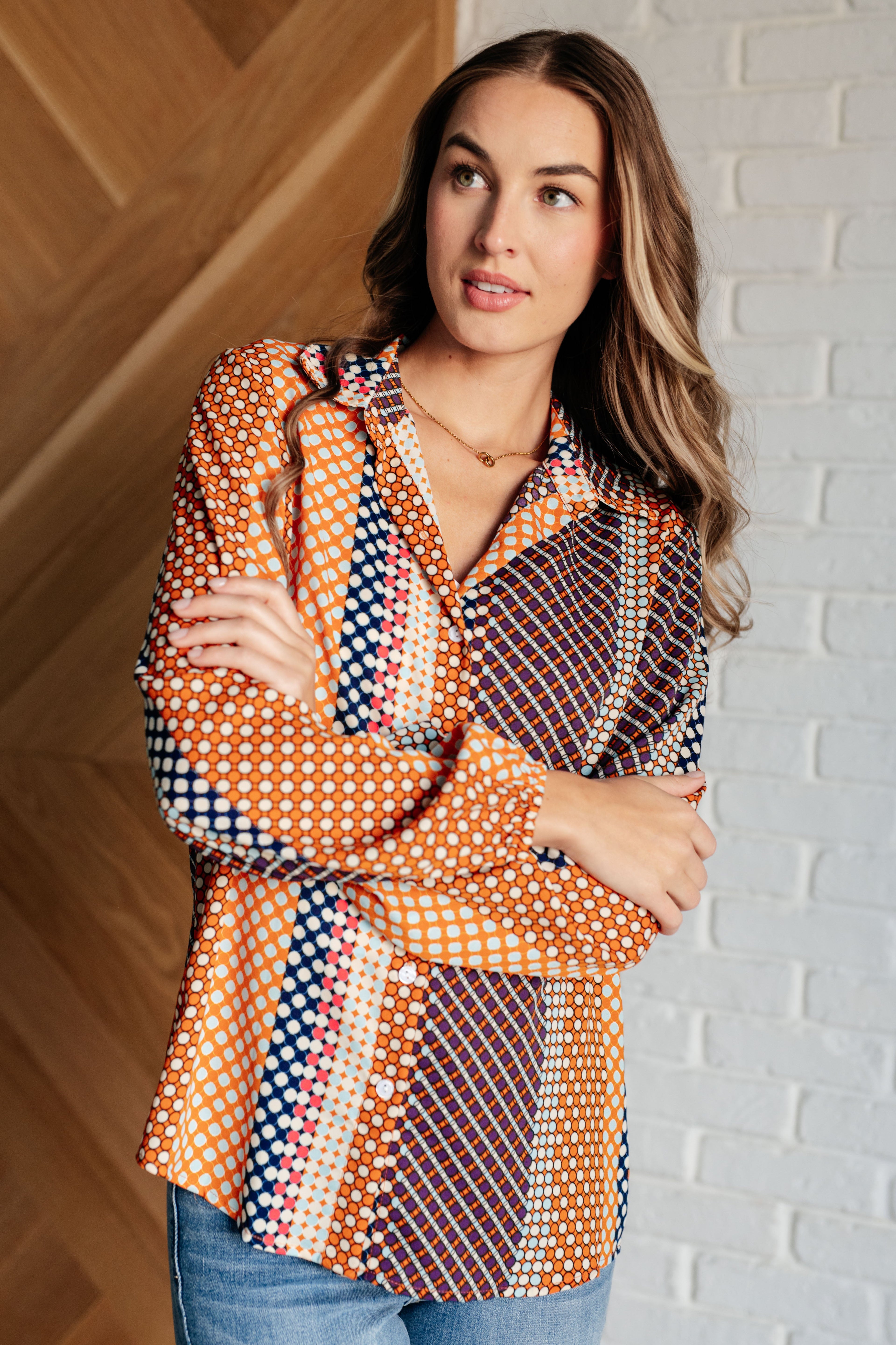 Moderately Mod Polka Dot Button Up Top - Charming Charlie