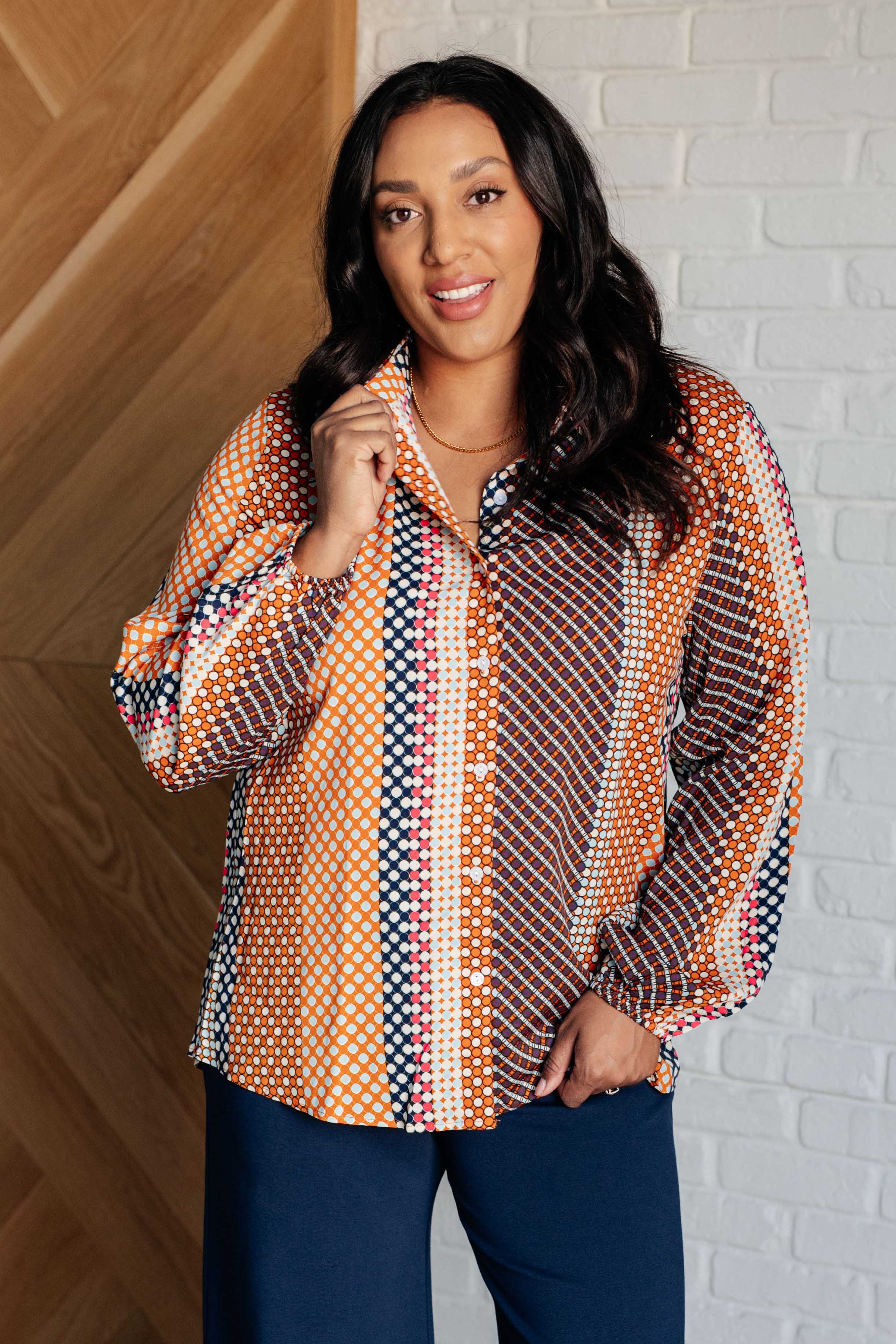 Moderately Mod Polka Dot Button Up Top - Charming Charlie