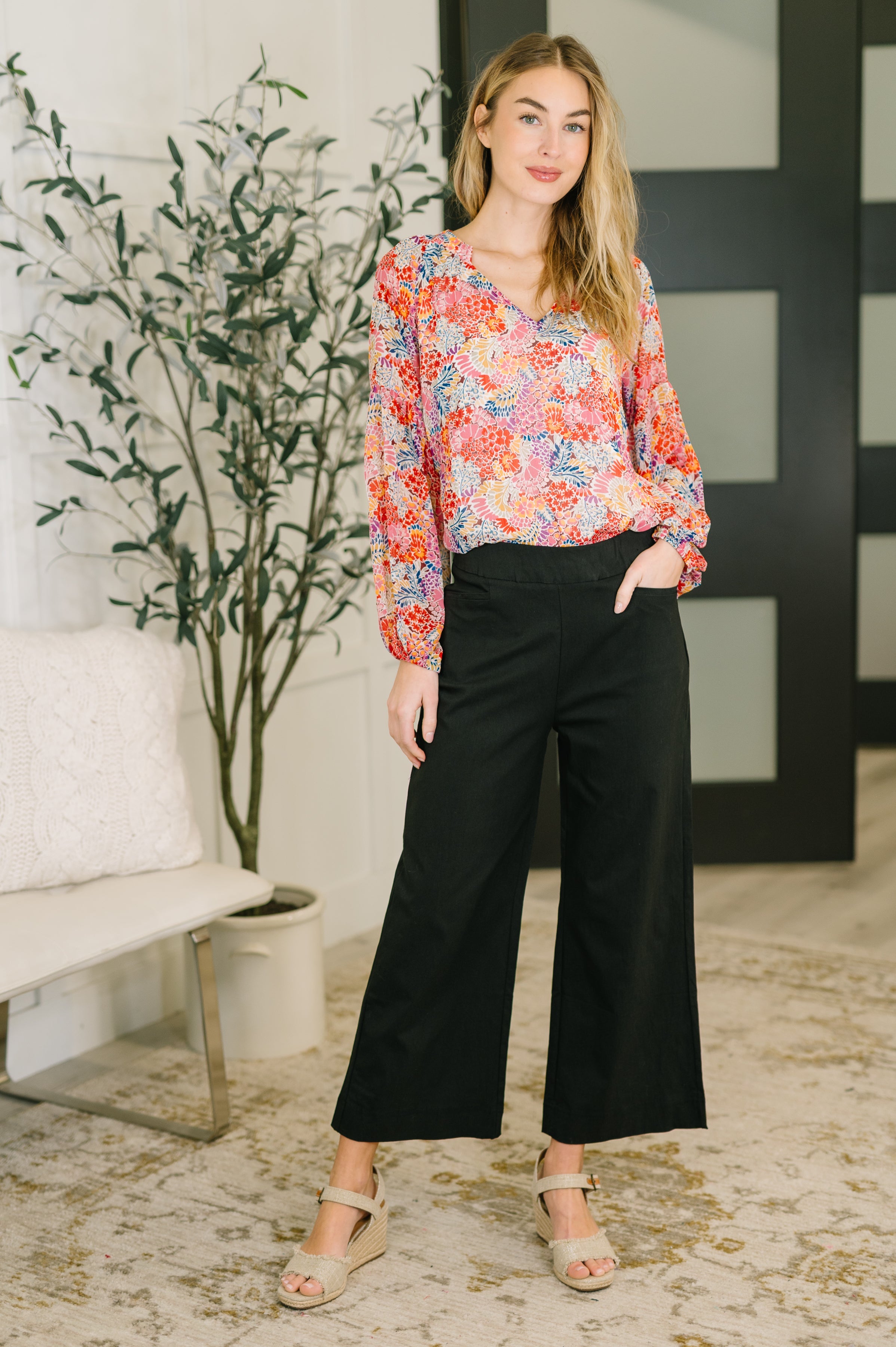 Modern Meadow V-Neck Puff Sleeve Blouse - Charming Charlie