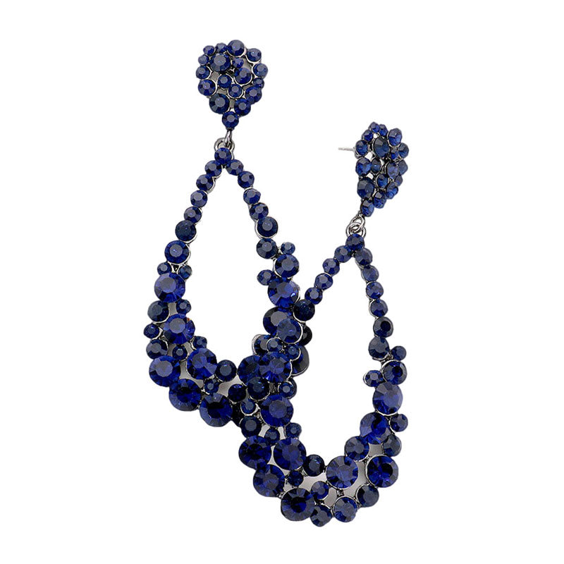Montana Blue Crystal Bubble Cluster Teardrop Evening Earrings, These gorgeous Crystal pieces will show your class in any special occasion. The elegance of these crystal evening earrings goes unmatched. Perfect jewelry to enhance your look. Awesome gift for birthday, Anniversary, Valentine‚Äôs Day or any special occasion.