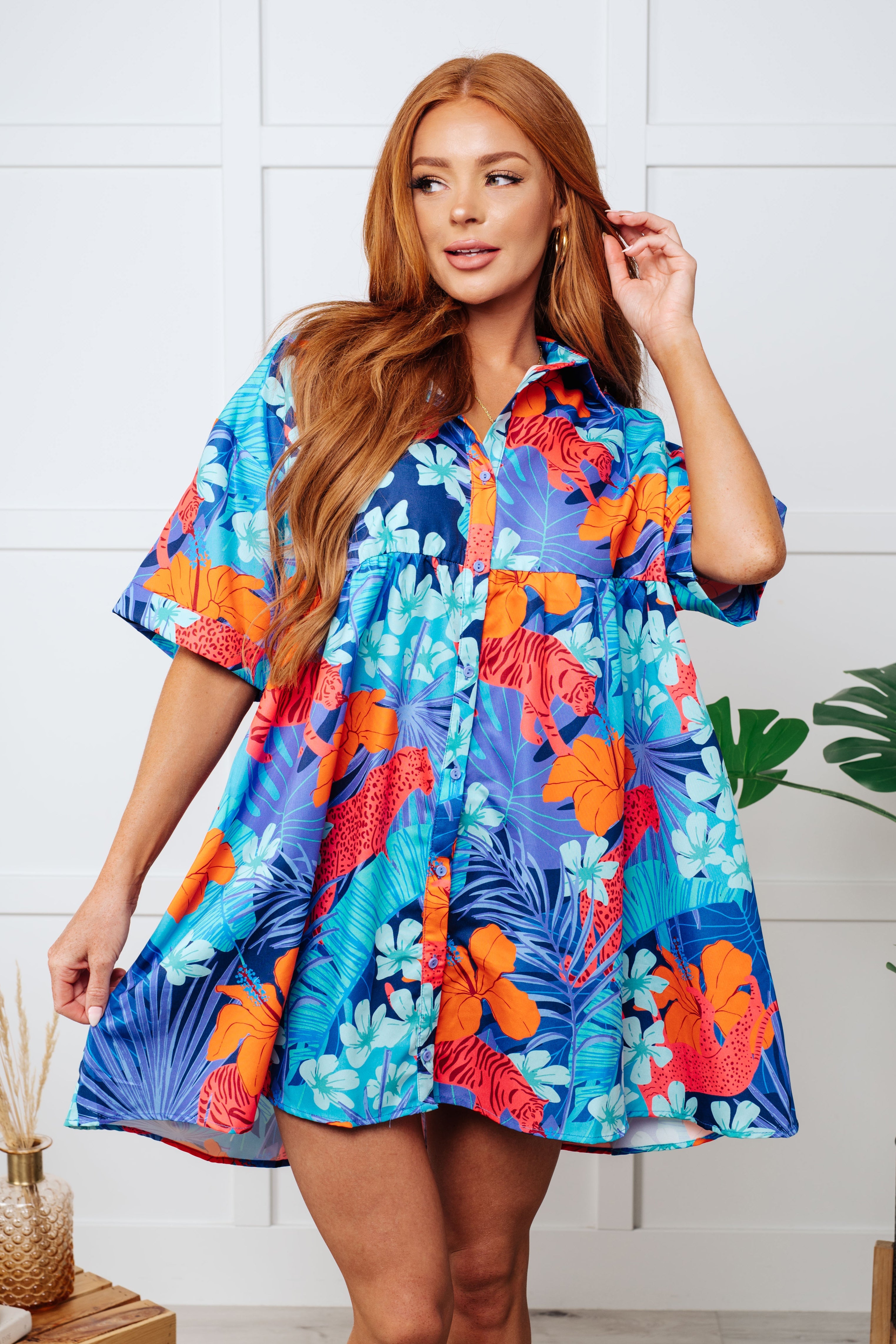 Mother Nature's Recipes Collared Dress in Blue - Charming Charlie