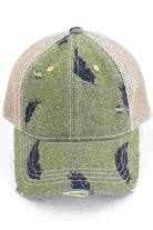 C.C LEAF MOTIF JACQUARD DENIM BASEBALL PONYCAP - Charming Charlie
