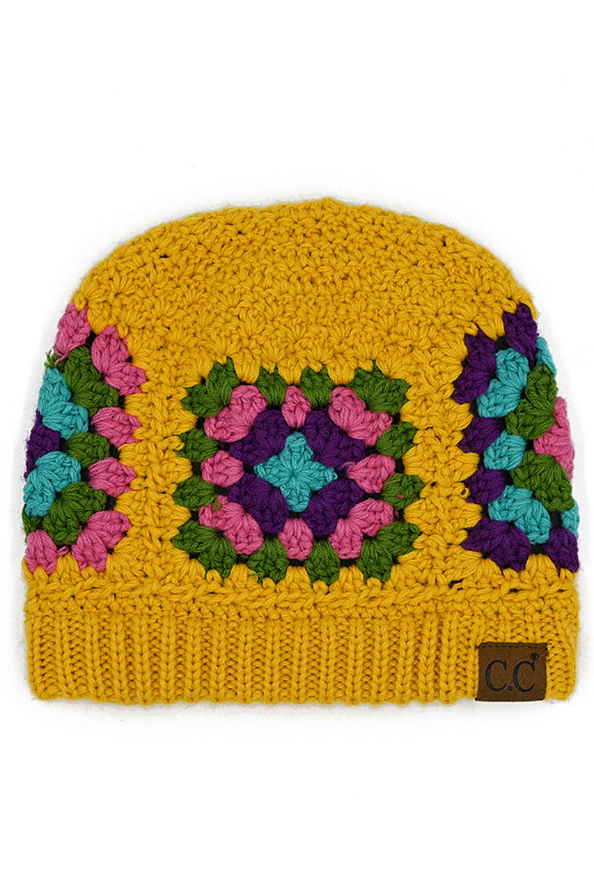 Mustard C.C Multi Color Crochet Beanie, is the perfect accessory, featuring a unique multi-color design, lightweight construction, and an adjustable fit. The soft crochet accent adds a delightful touch of fun to any outfit. Awesome winter gift accessory for birthdays, Christmas, holidays, and anniversaries, to your friends.