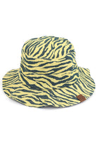 Mustard C.C. ZEBRA PRINT BUCKET HAT is the perfect accessory for any outdoor adventure. Made from high-quality materials, it offers both style and functionality. Stay protected from the sun and make a statement with its bold zebra print design. Trust in C.C. for expertly crafted hats.