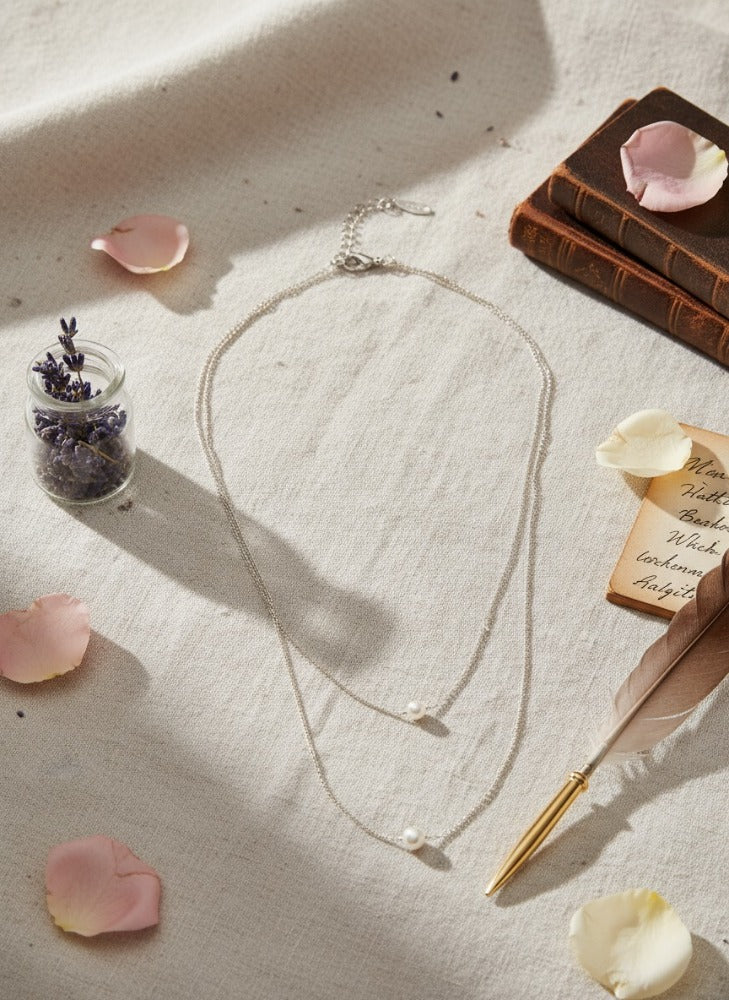 Silver Double Layered Pearl Drift Necklace - Charming Charlie