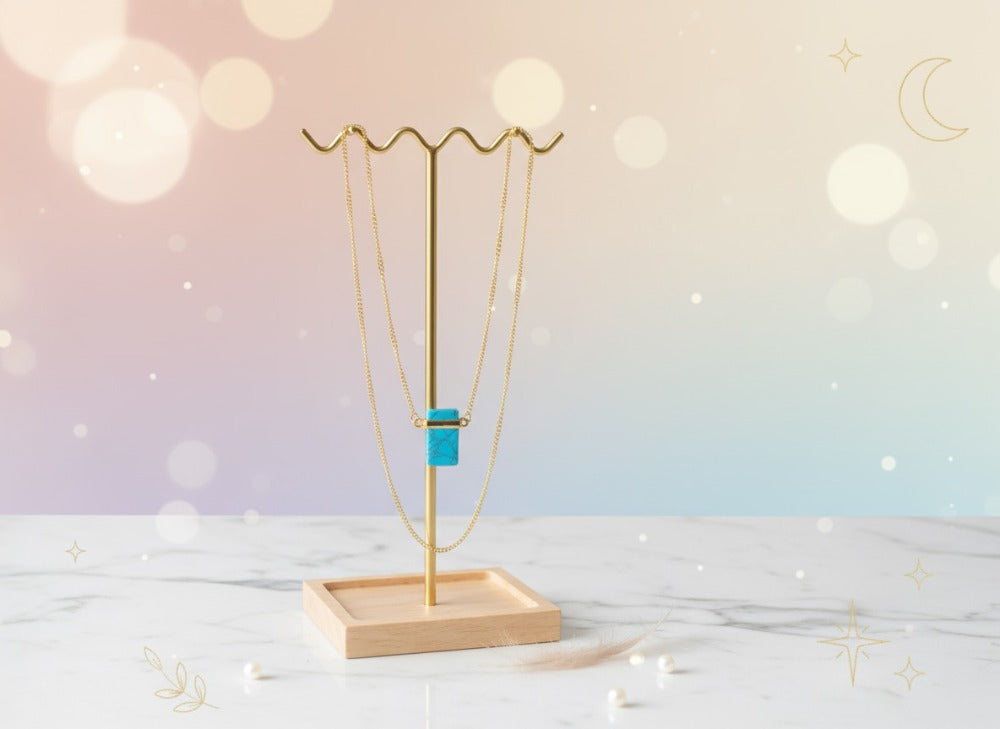 Gold Blue Rectangle Pendant Necklace - Charming Charlie