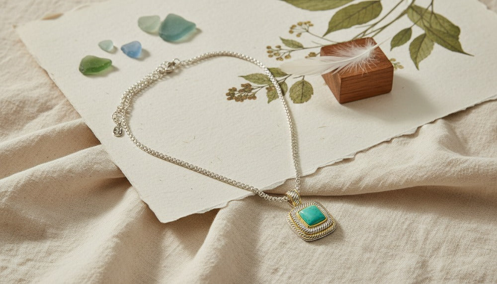 Silver Necklace with a Square Turquoise Pendant - Charming Charlie