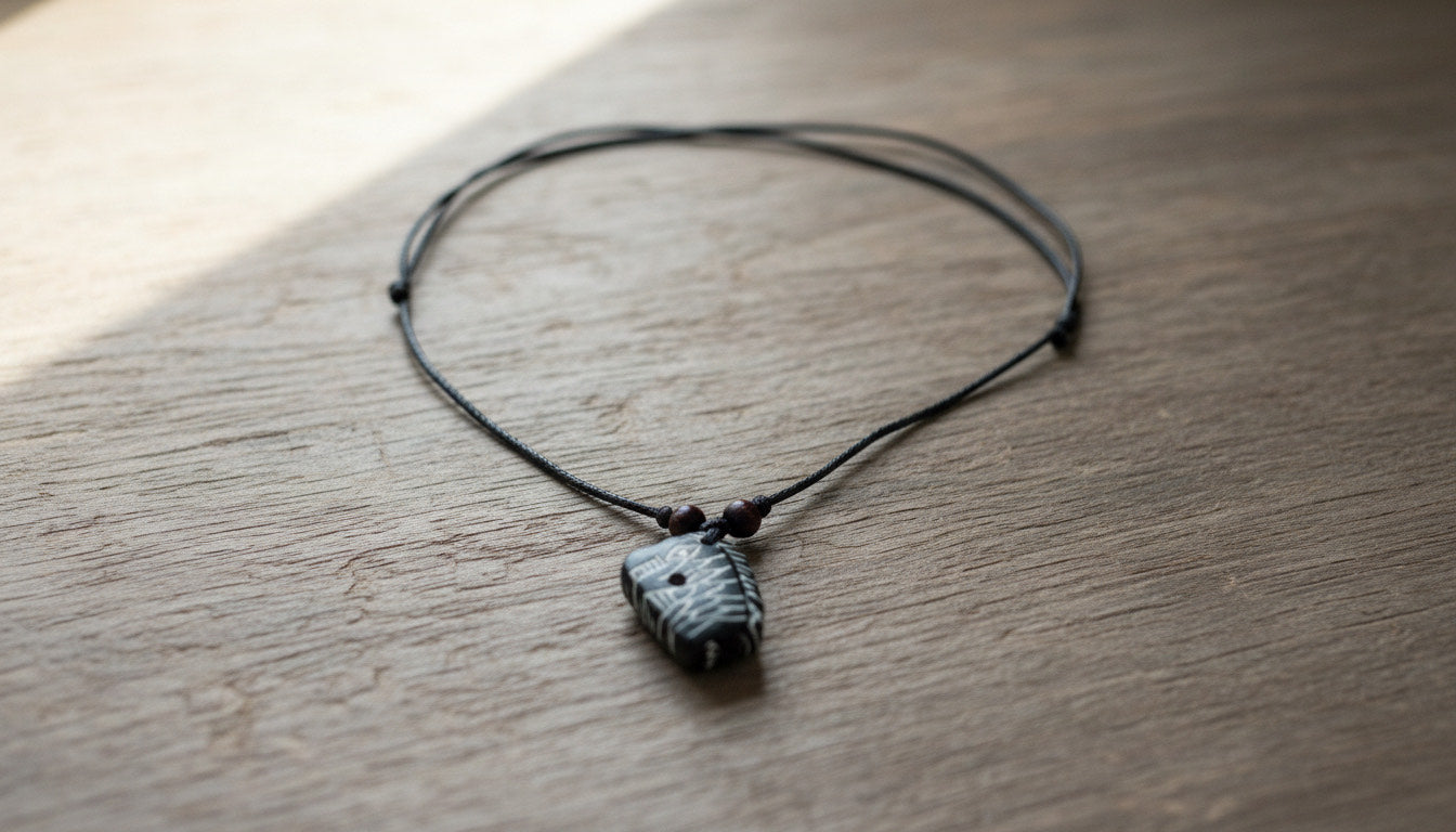 Black Cord Necklace with a Bone Pendant - Charming Charlie