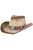 Natural C.C Brim Patches Details Tea-Stain Cowboy Hat is a stylish and practical choice for any outdoor adventure. Made with a tea-stained finish and detailed brim patches, this hat offers both sun protection and unique style. Perfect for cowboys and cowgirls alike!