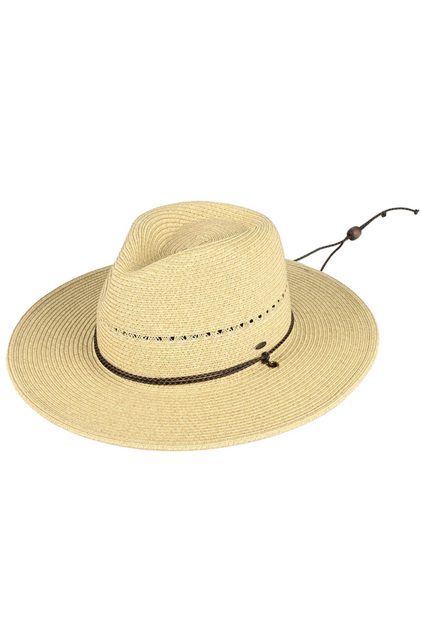 Natural C.C Safari Straw Sun Hat is the perfect accessory for your next outdoor adventure. Made from high-quality straw, it offers both style and functionality. With its wide brim, it provides 100% protection from the sun's harmful rays. Stay comfortable and protected while looking effortlessly chic.