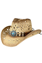 C.C Western Wooden Bead Band Tea-Stain Cowboy Hat - Natural - Cowboy Hats
