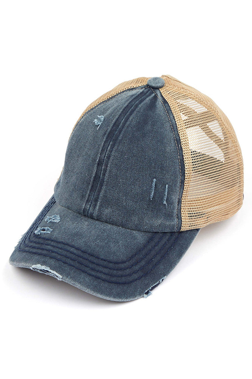 Navy C.C BASEBALL PONYCAP is a stylish and functional cap that combines the classic look of a baseball cap with the convenience of a ponytail holder. Made with high-quality materials and a comfortable fit, this cap is perfect for any outdoor activity. Stay cool and protected with the C.C BASEBALL PONYCAP.