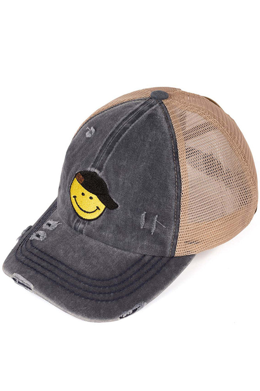 Navy C.C SMILE CRISS-CROSS PONY CAP is a versatile and stylish accessory. Made with high-quality materials and a unique criss-cross design, it offers a secure and comfortable fit. Perfect for any season, this cap adds a touch of fashion to any outfit.