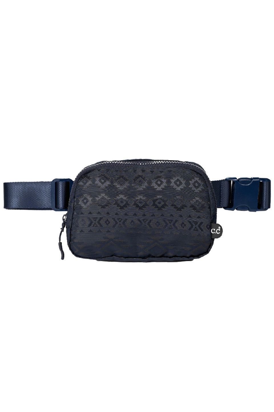 NavyC.C South Western Pattern Fanny Pack combines style and functionality in one compact accessory. With a unique South Western pattern, this fanny pack is perfect for both casual and outdoor adventures. Keep all your essentials close by and hands-free with this must-have accessory.