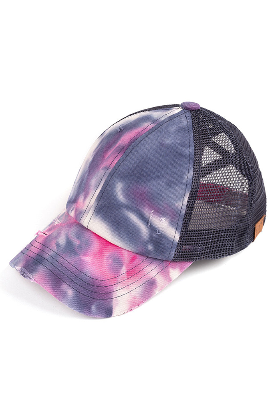 Navy C.C TIE DYE CRISS-CROSS MESH PONYCAP is a trendy and stylish addition to any outfit. With its unique tie-dye design and criss-cross mesh detailing, it's sure to turn heads. Made with high-quality materials, this ponytail cap provides both comfort and style. Perfect for any fashion-forward individual looking to make a statement.