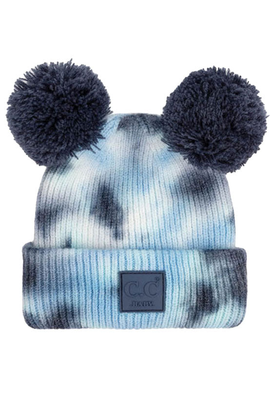 Navy Grey C.C Tie Dye Baby Beanie C.C Rubber Patch Double Yarn Pom, before taking your baby  running out the door into the cool air, you’ll want to reach for this toasty beanie to keep your baby incredibly warm. Accessorize the fun way with this faux fur pom pom hat, it's the autumnal touch you need to finish your outfit in style. Awesome winter gift accessory! Perfect Gift Birthday, Christmas, Stocking Stuffer, Secret Santa, Holiday, Anniversary, Valentine's Day, Loved One.