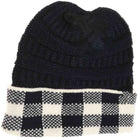Navy-White-The Buffalo Check CC Beanie Tail combines classic style with practical warmth. Crafted from soft, durable fabric featuring a timeless buffalo check pattern, it provides cozy comfort for cooler days. Its loose, slouchy fit accommodates various hairstyles, making it perfect for everyday wear or outdoor activities in crisp weather. This beanie offers both functional protection from the cold and a versatile, stylish addition to any seasonal wardrobe.