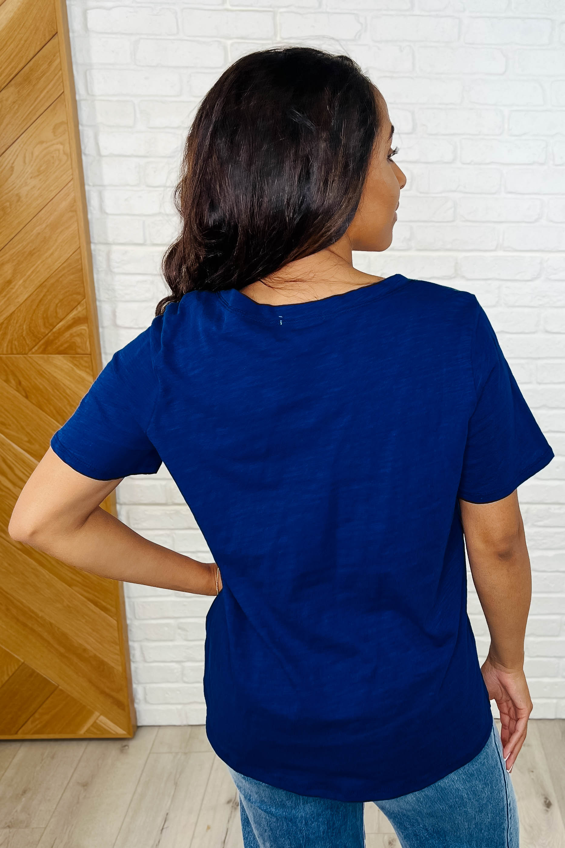 I Don't Have to Choose V-Neck Tee in Navy - Charming Charlie
