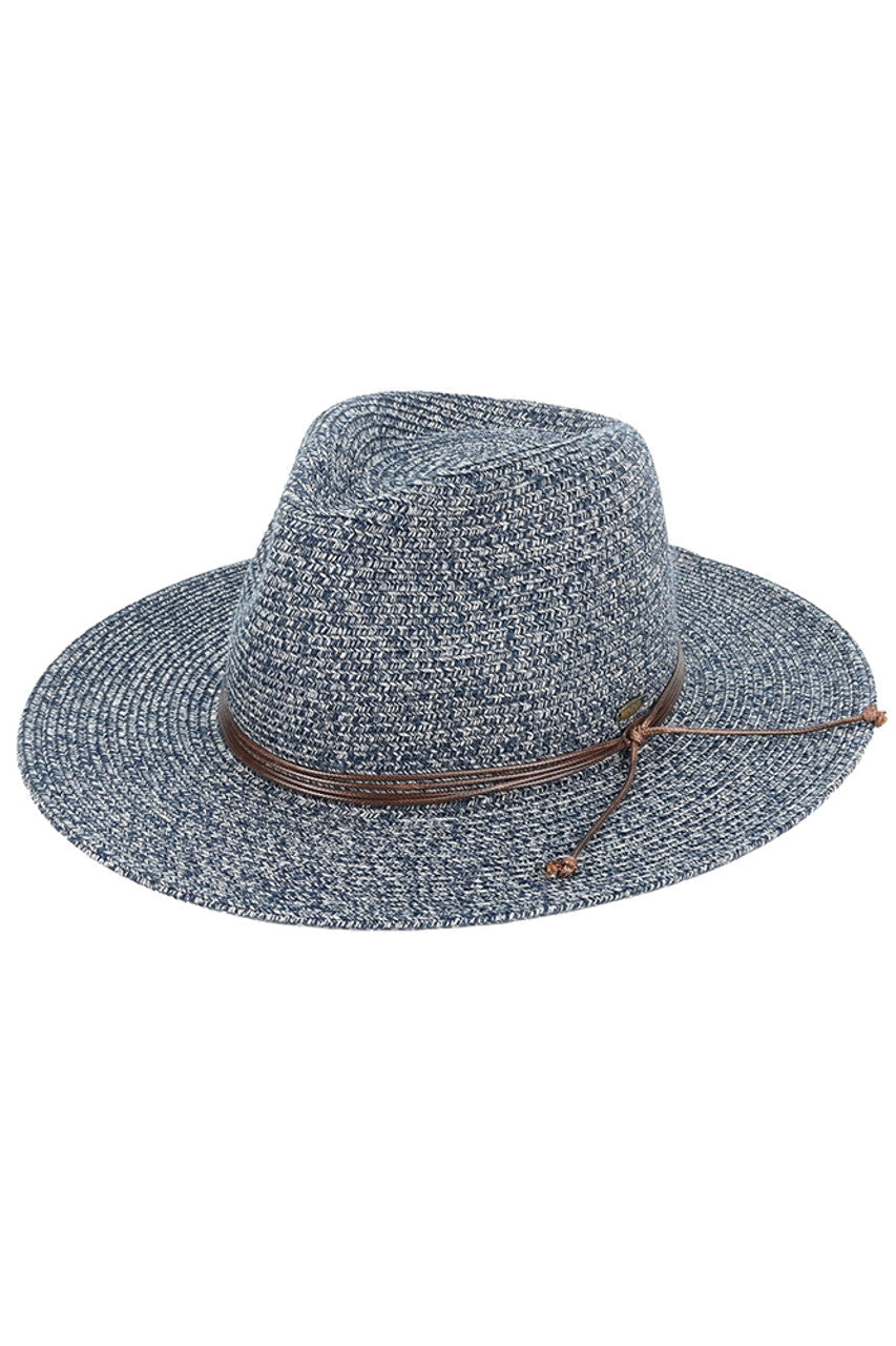 Navy C.C String Trim Band Panama Sun Hat offers stylish protection under the sun. Its sturdy construction and wide brim provide shade, and its string trim band adds a touch of sophistication. Perfect for any outdoor activity, ensuring both fashion and functionality.