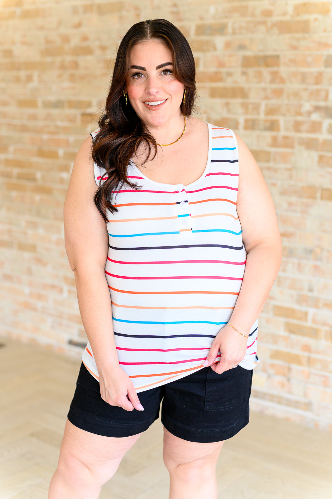 Need A Favor Colorful Henley Tank - Charming Charlie