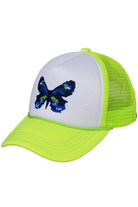 Neon Yellow-This C.C Hand-Painted Abstract Butterfly Trucker Cap boasts a unique, hand-painted abstract butterfly design. Made with superior-quality materials, this cap provides both style and comfort. Don't blend in with the crowd - stand out with this eye-catching accessory.