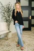 Never Been So Sure Lace Accent Henley Top in Black - Charming Charlie