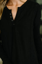 Never Been So Sure Lace Accent Henley Top in Black - Charming Charlie