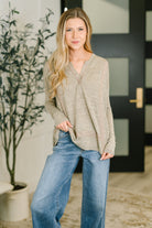 Never Been So Sure Lace Accent Henley Top in Taupe - Charming Charlie