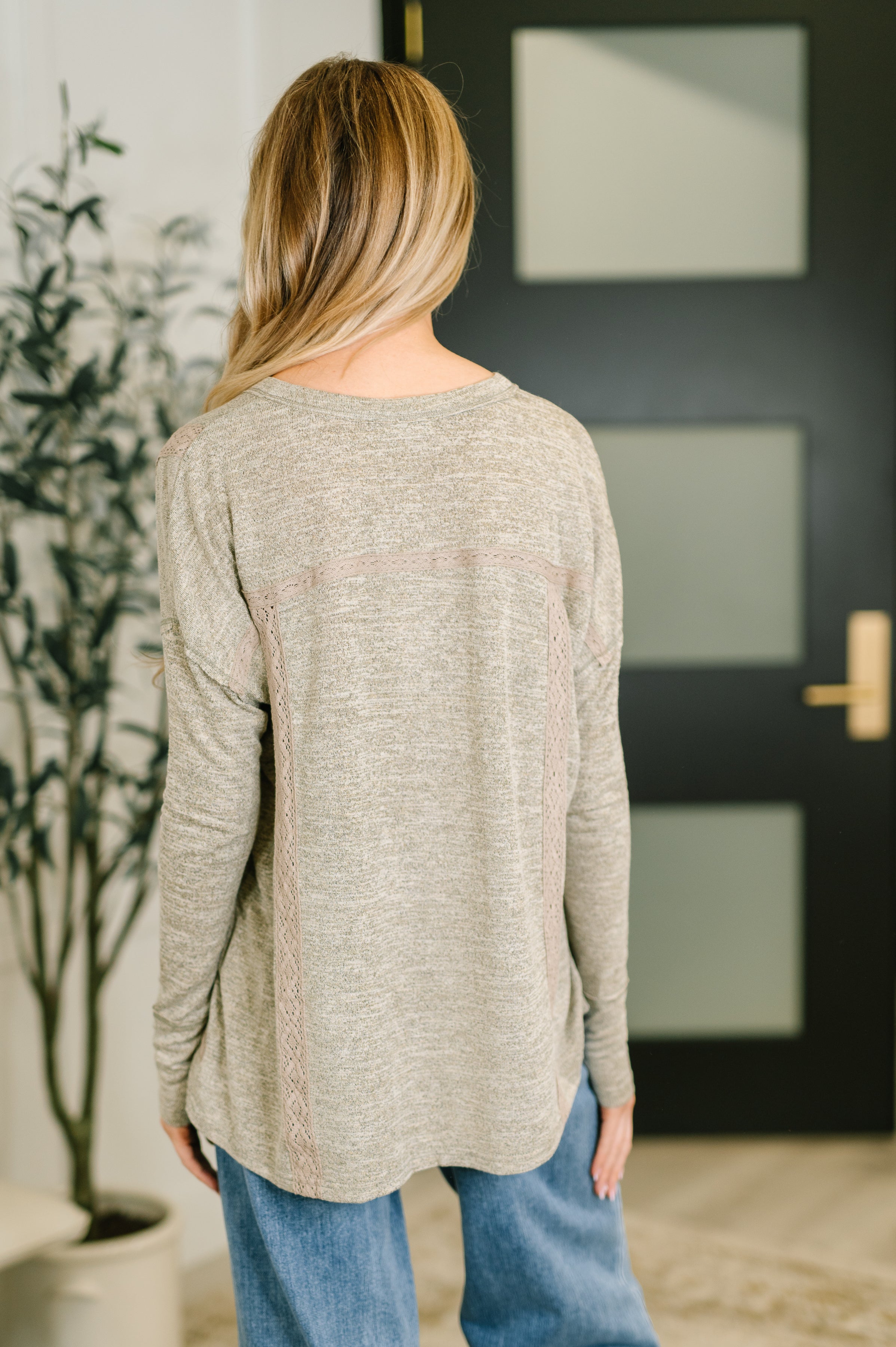 Never Been So Sure Lace Accent Henley Top in Taupe - Charming Charlie