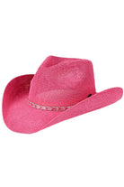 New Candy Pink C.C cowboy hat features a stunning rhinestone trim band, adding a touch of glamour to any outfit. Made with high-quality materials, this hat is durable and stylish, making it the perfect accessory for any outdoor event or ranch adventure. Stay protected from the sun while looking chic with this C.C cowboy hat.