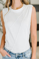New Normal Pleat Detail Sleeveless Top in White - Charming Charlie