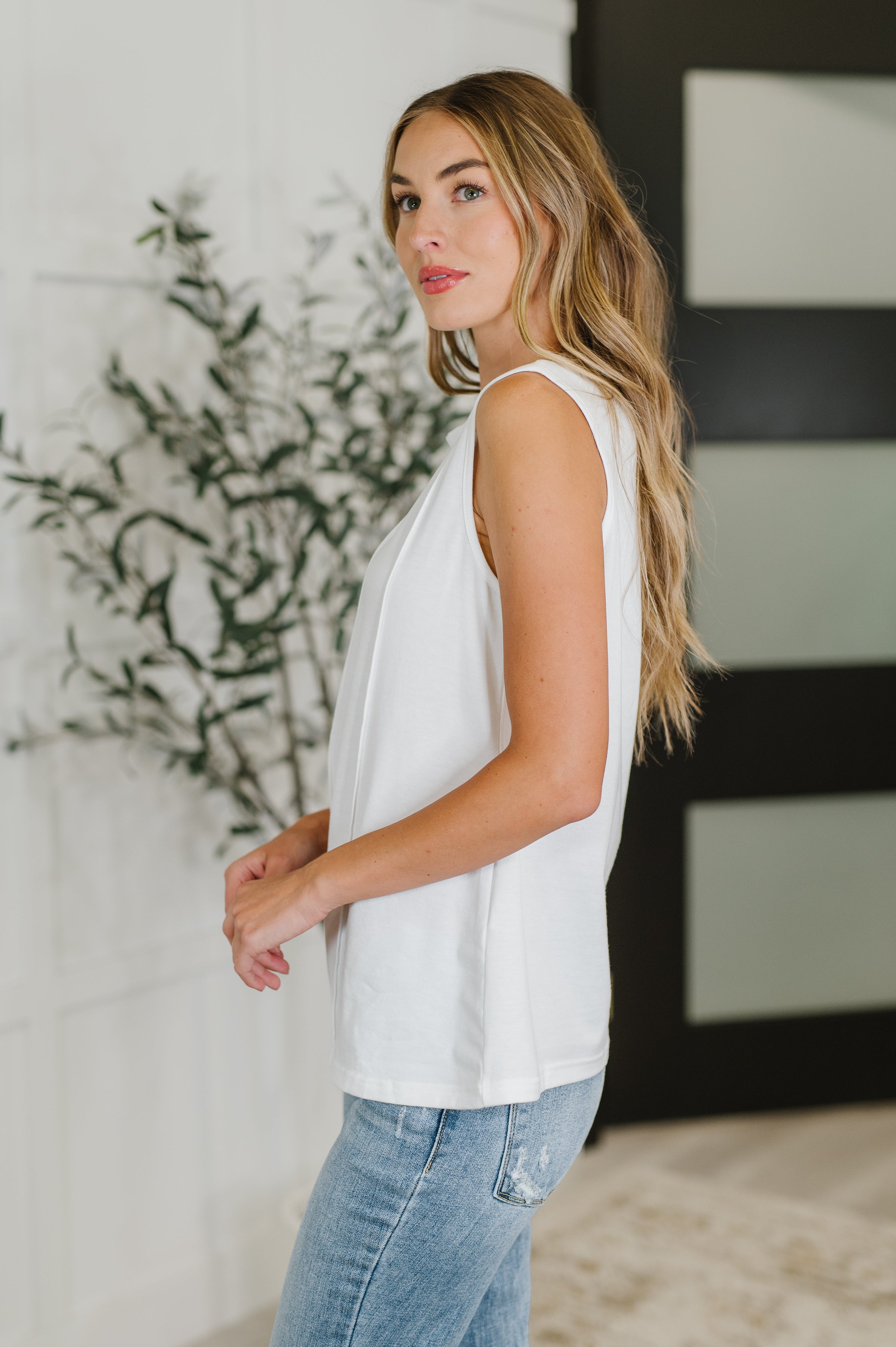New Normal Pleat Detail Sleeveless Top in White - Charming Charlie