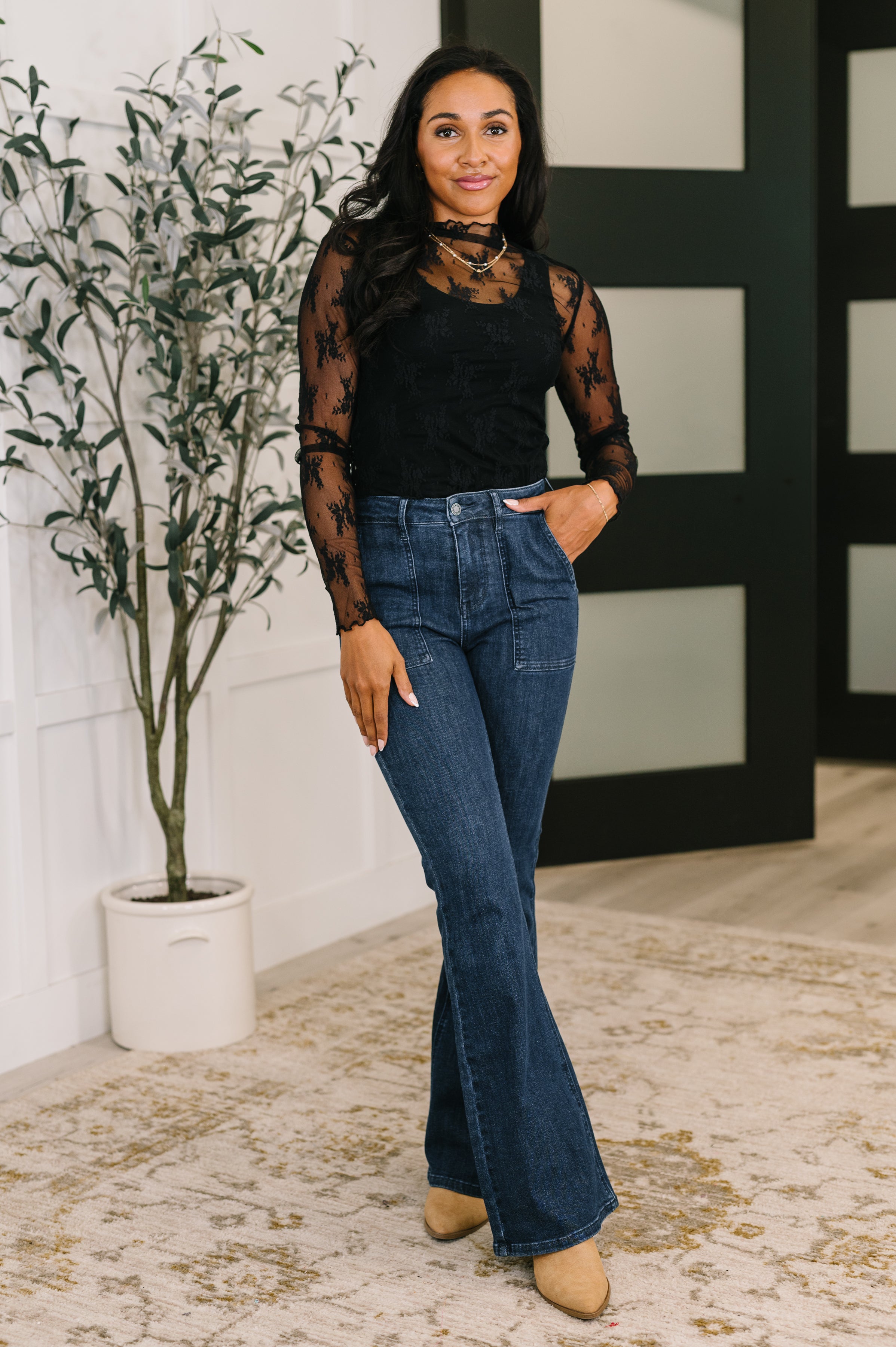 Next Level Patterned Layering Top in Black - Charming Charlie