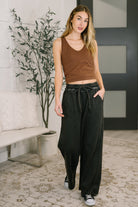 Nights Like This High Waist Palazzo Sweats in Ash Black - Charming Charlie