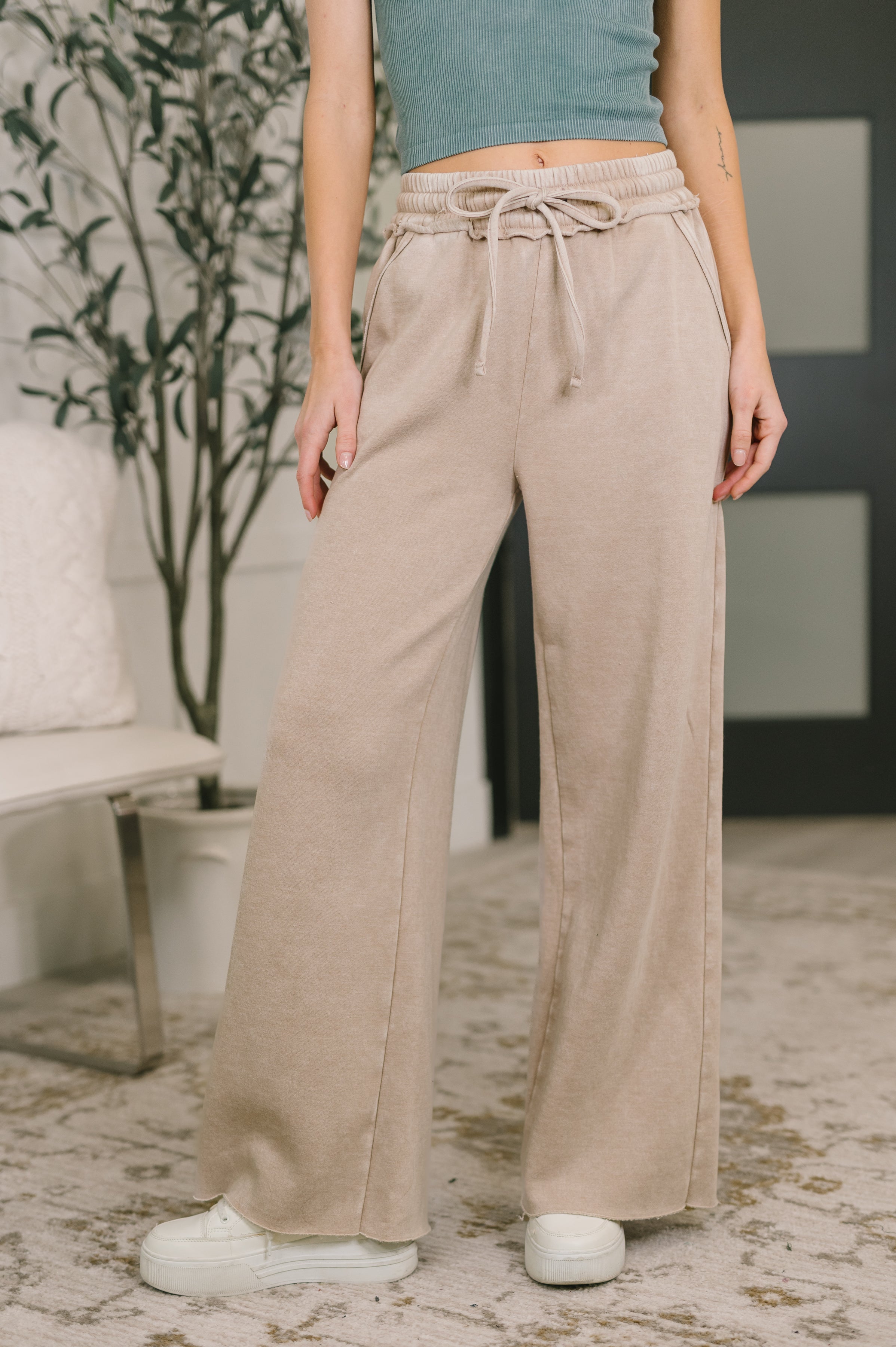 Nights Like This High Waist Palazzo Sweats in Ash Mocha - Charming Charlie