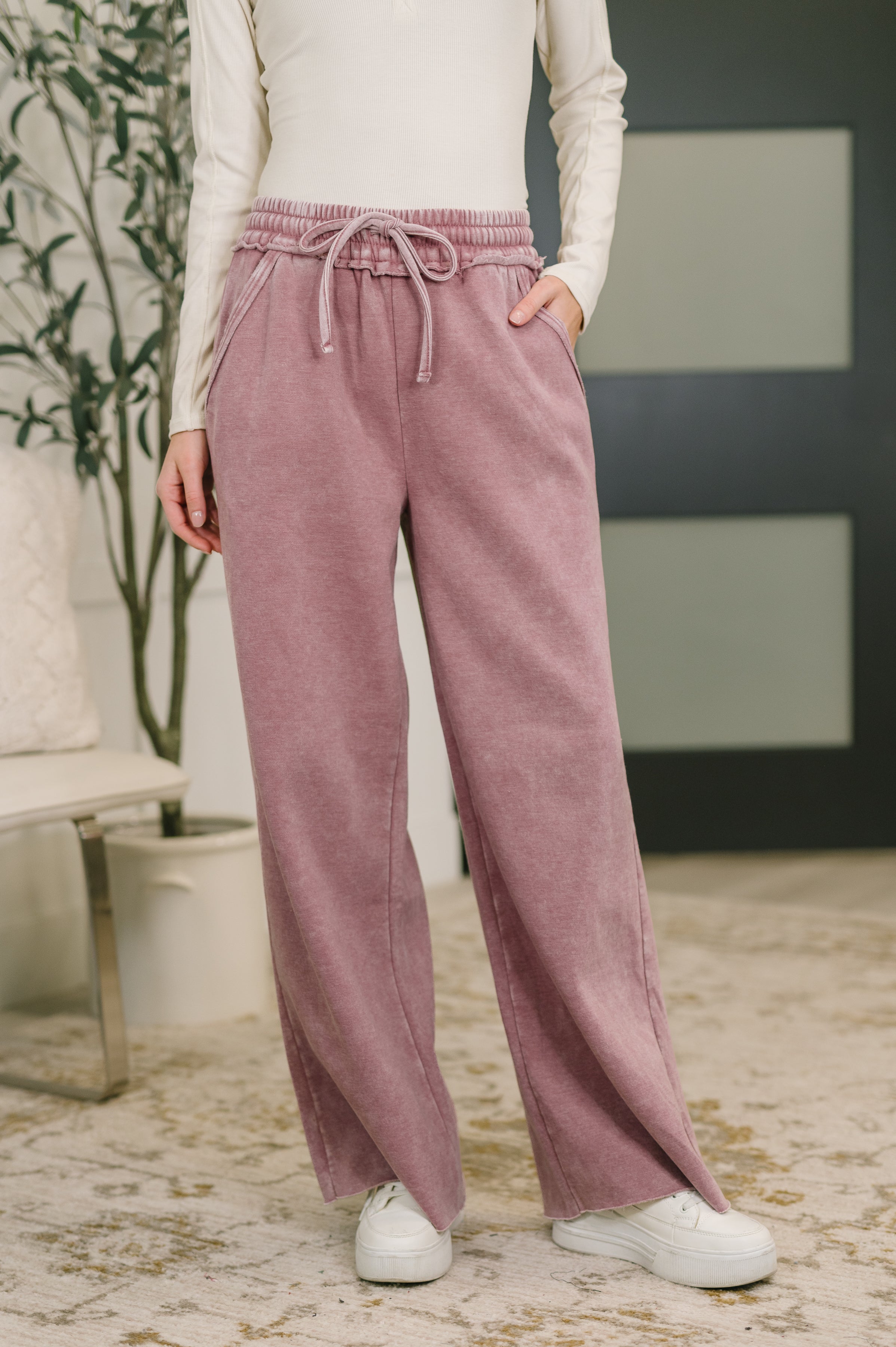 Nights Like This High Waist Palazzo Sweats in Light Rose - Charming Charlie