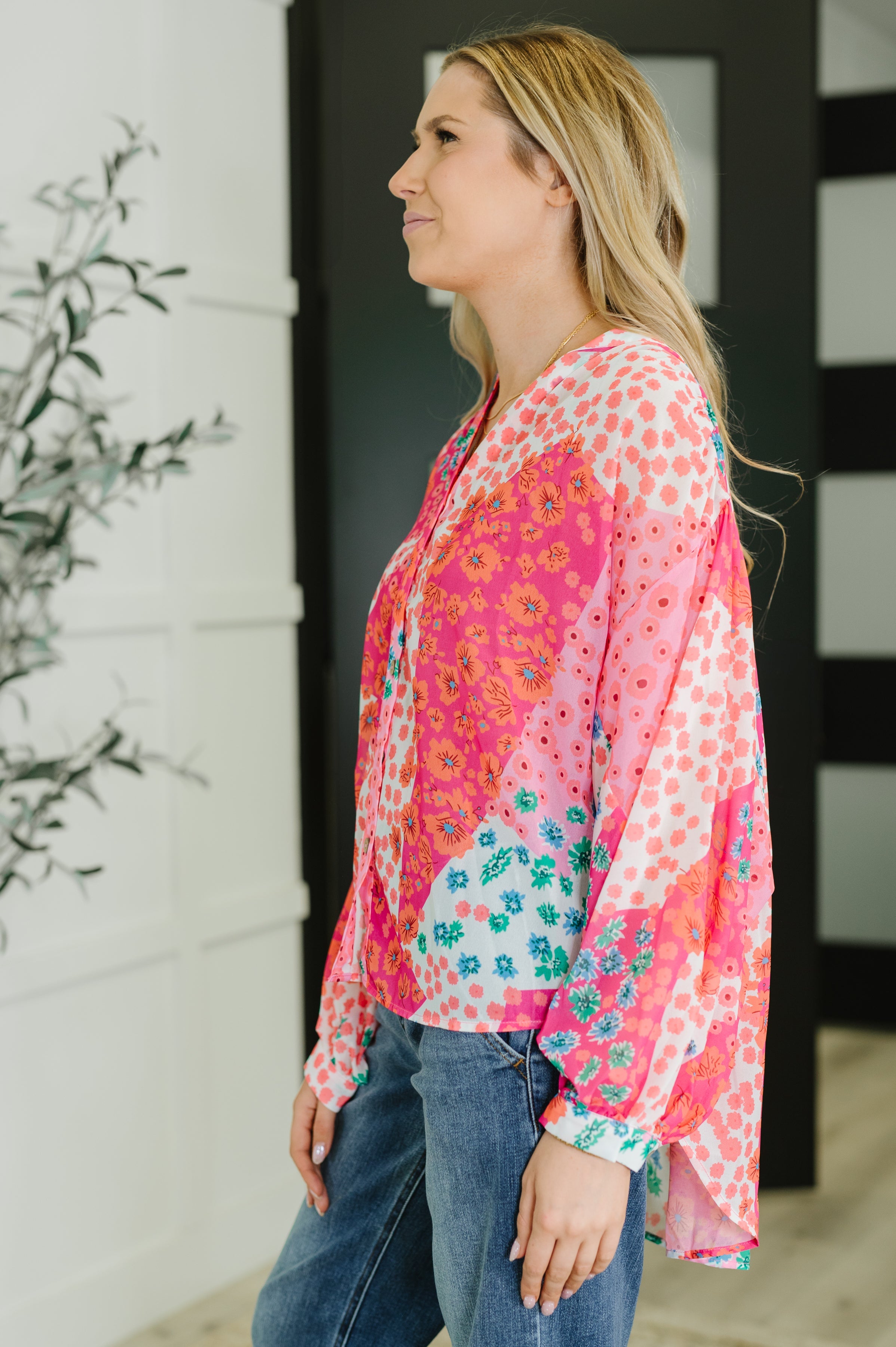 No Hesitation Mixed Print Blouse - Charming Charlie