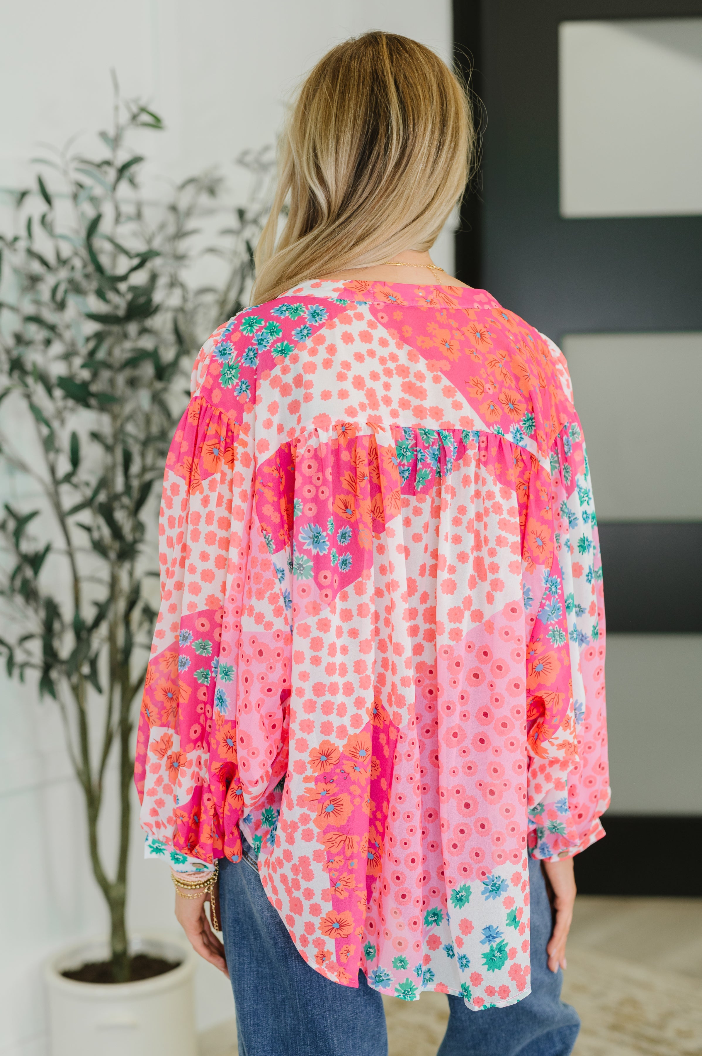 No Hesitation Mixed Print Blouse - Charming Charlie