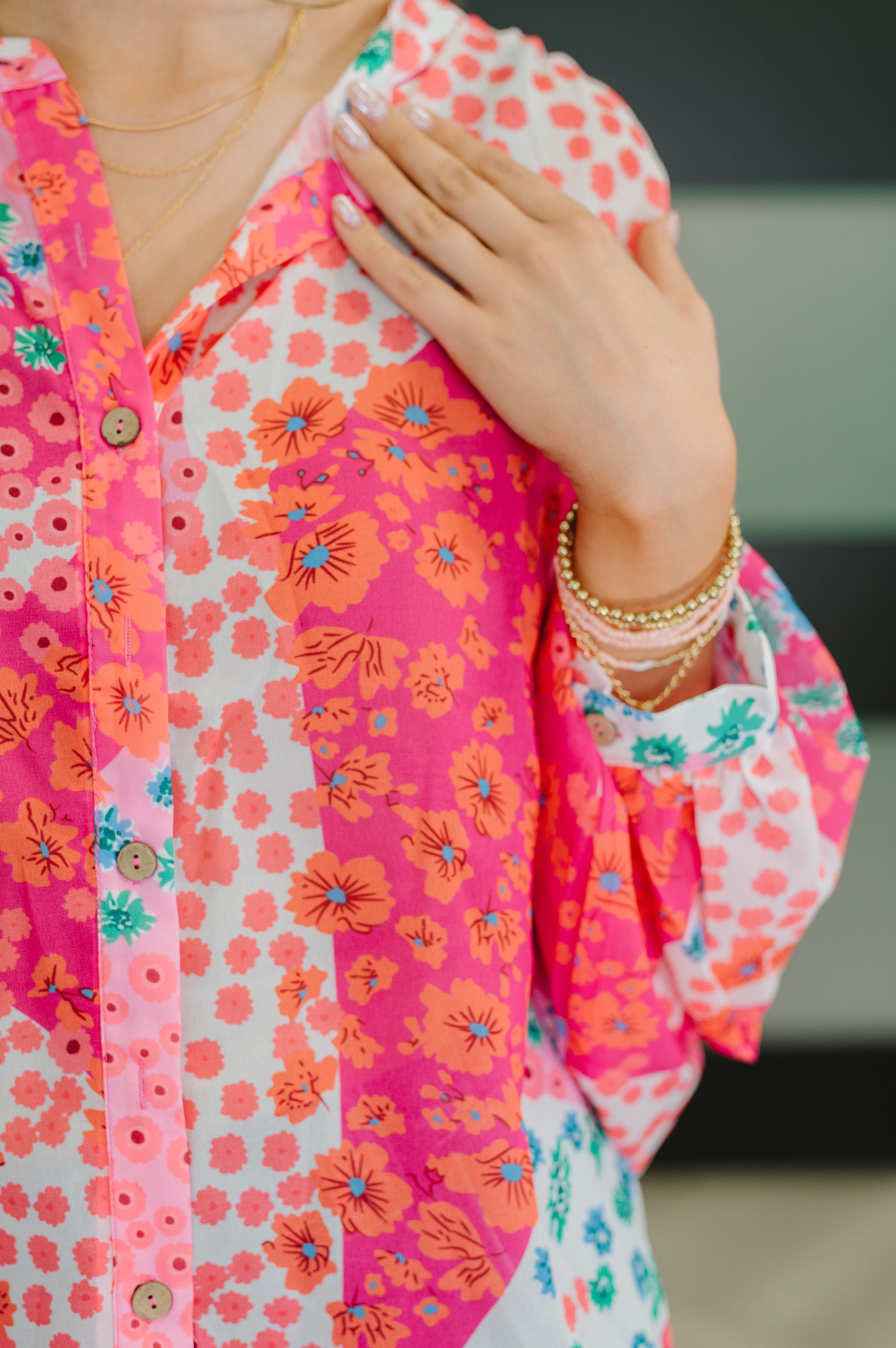 No Hesitation Mixed Print Blouse - Charming Charlie