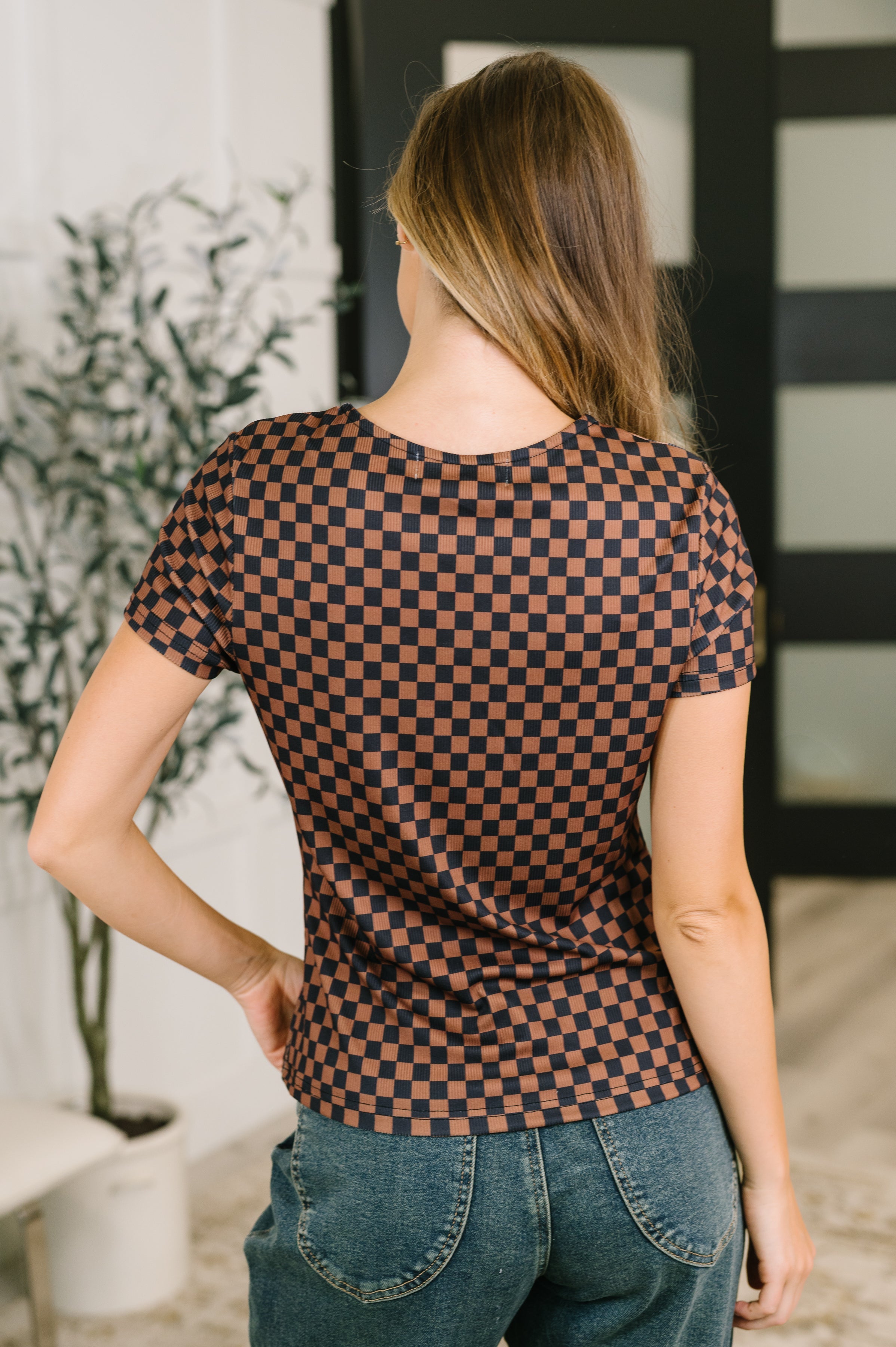 No One Else Checkered Casual Tee - Charming Charlie