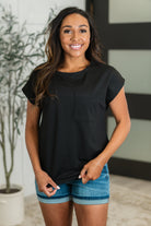 Not So Basic Pocket Tee in Black - Charming Charlie