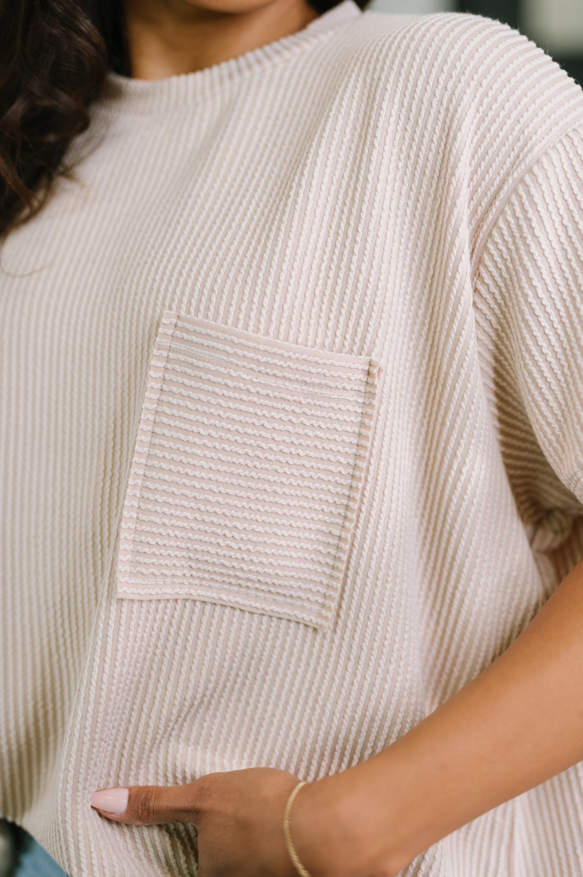 Not That complicated Textured Boxy Tee in Ash Mocha - Charming Charlie