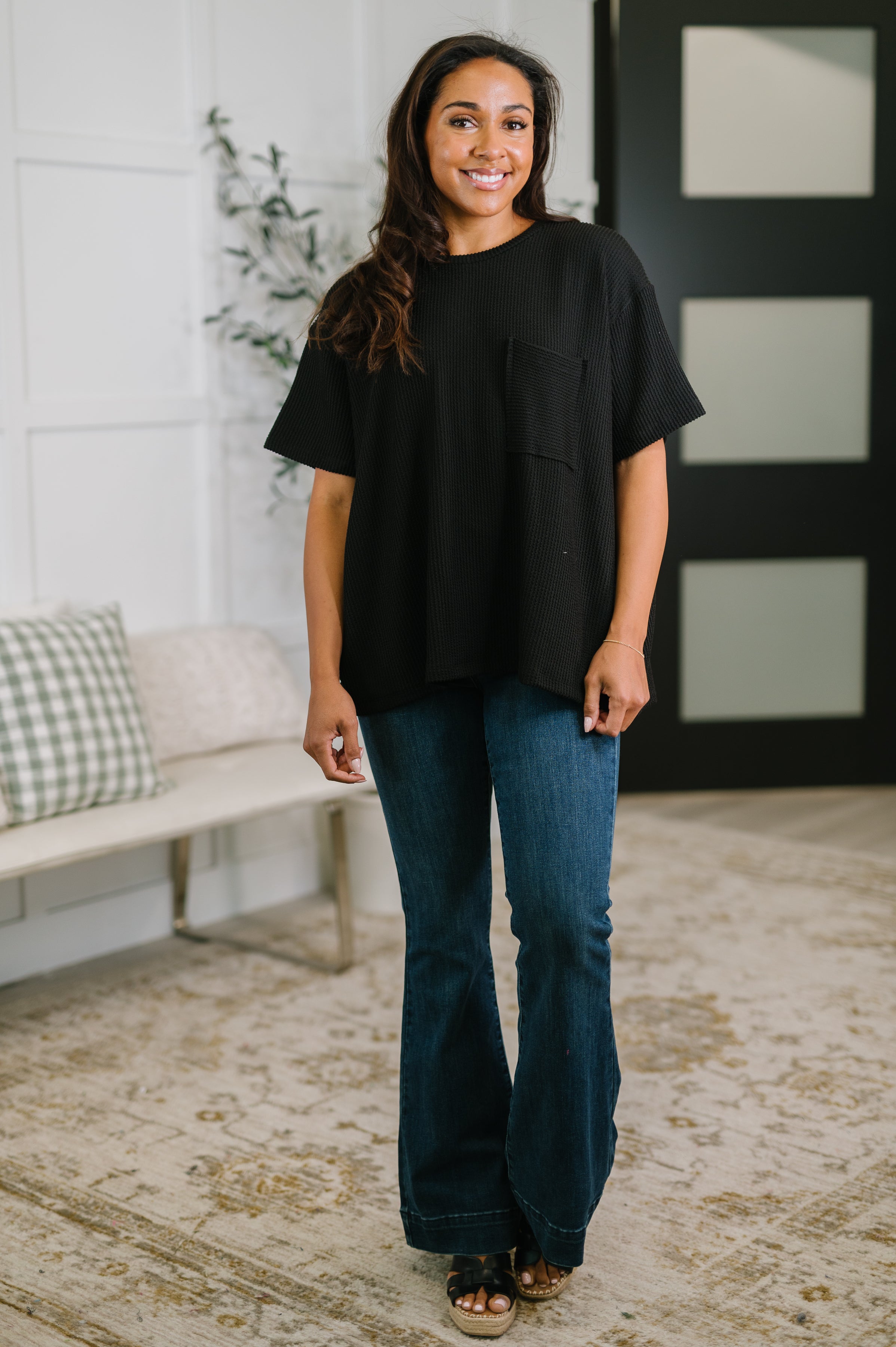 Not That complicated Textured Boxy Tee in Black - Charming Charlie
