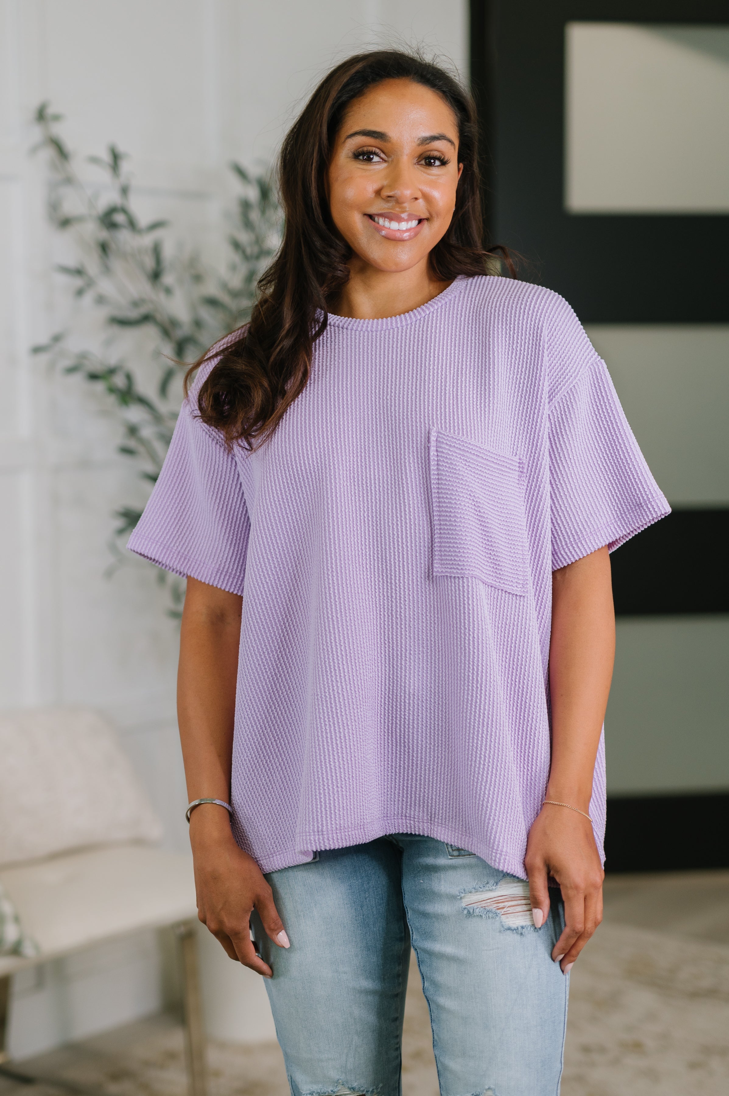 Not That complicated Textured Boxy Tee in Lavender - Charming Charlie