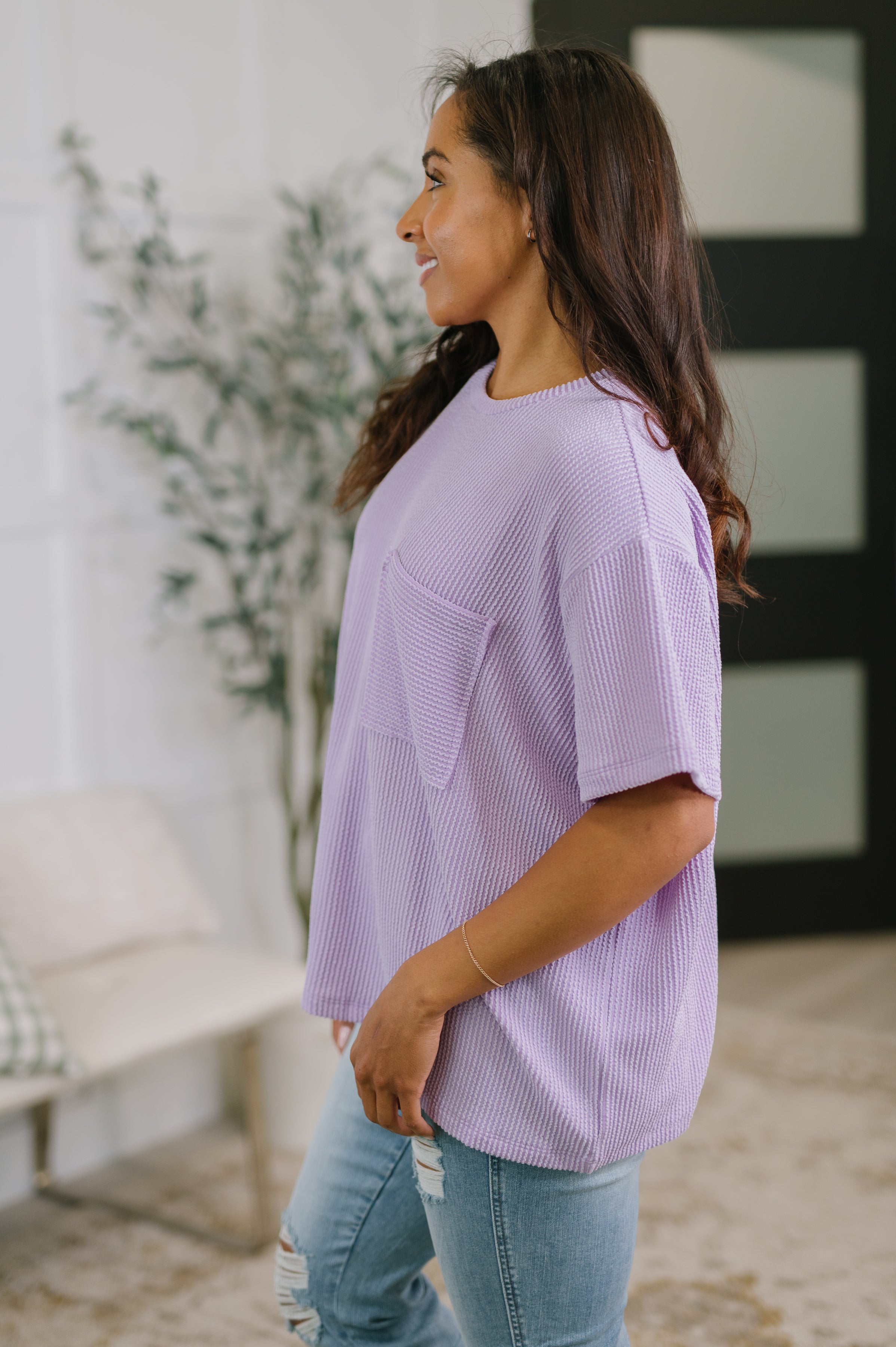 Not That complicated Textured Boxy Tee in Lavender - Charming Charlie