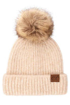 Oatmeal C.C Classic Rib Beanie With Faux Fur Pom, These awesome trendy women’s Rib Beanie With Faux Fur Pom are Warm, durable and comfortable. This will be your go-to beanie this fall and winter season. The classic style allows you to enhance your outfit, no matter your wardrobe. Accessorize the fun way with this faux fur pom pom hat, Awesome winter gift accessory! Perfect Gift Birthday, Christmas, Stocking Stuffer, Secret Santa, Holiday, Anniversary, Valentine's Day, Loved One.