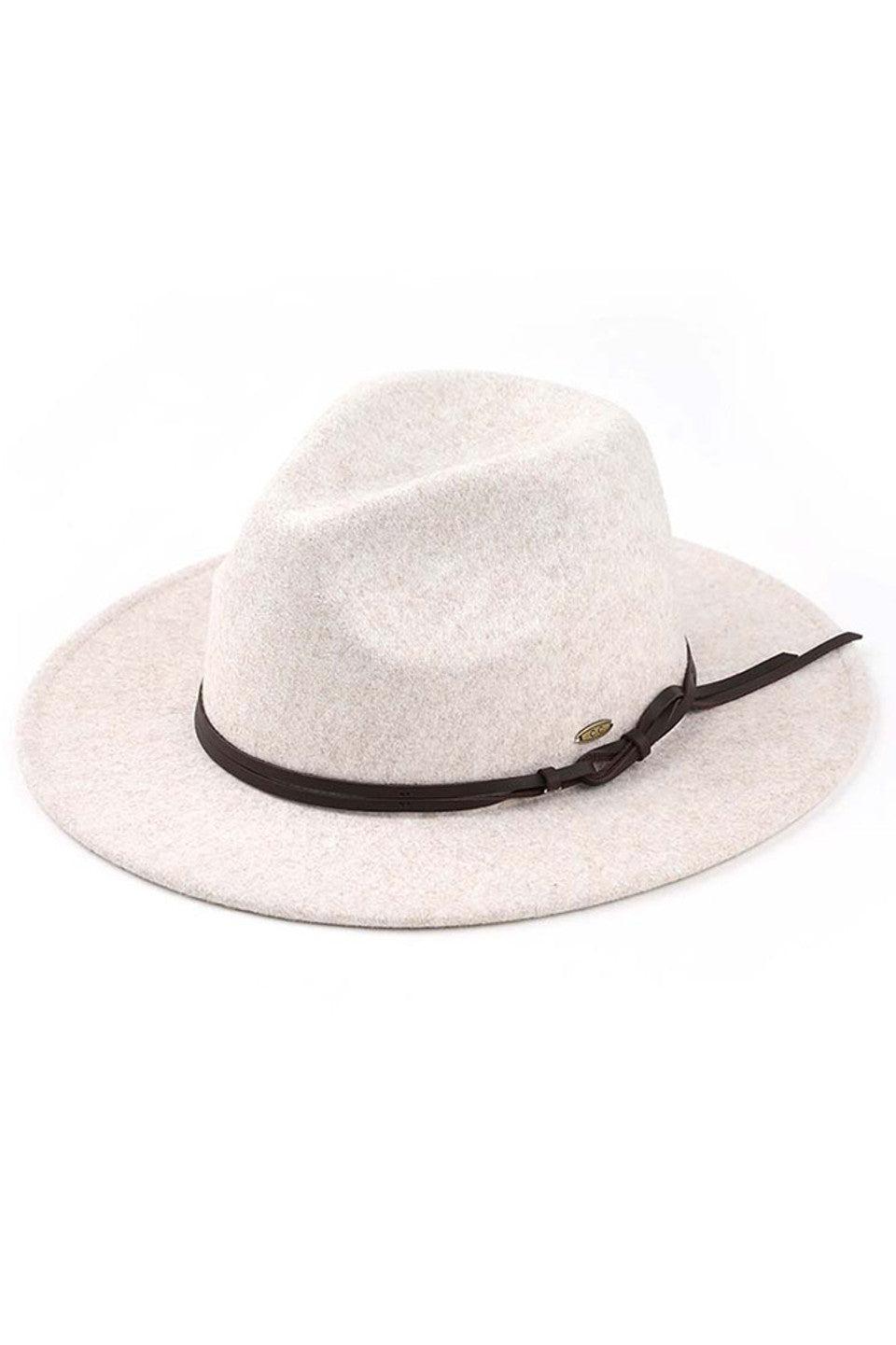 oatmeal C.C Vegan Felt Leather Trim Heather Color Hat combines style and sustainability. Made with vegan felt and featuring a leather trim, this hat is both fashionable and environmentally friendly. The heather color adds a touch of versatility, making it a perfect addition to any outfit.