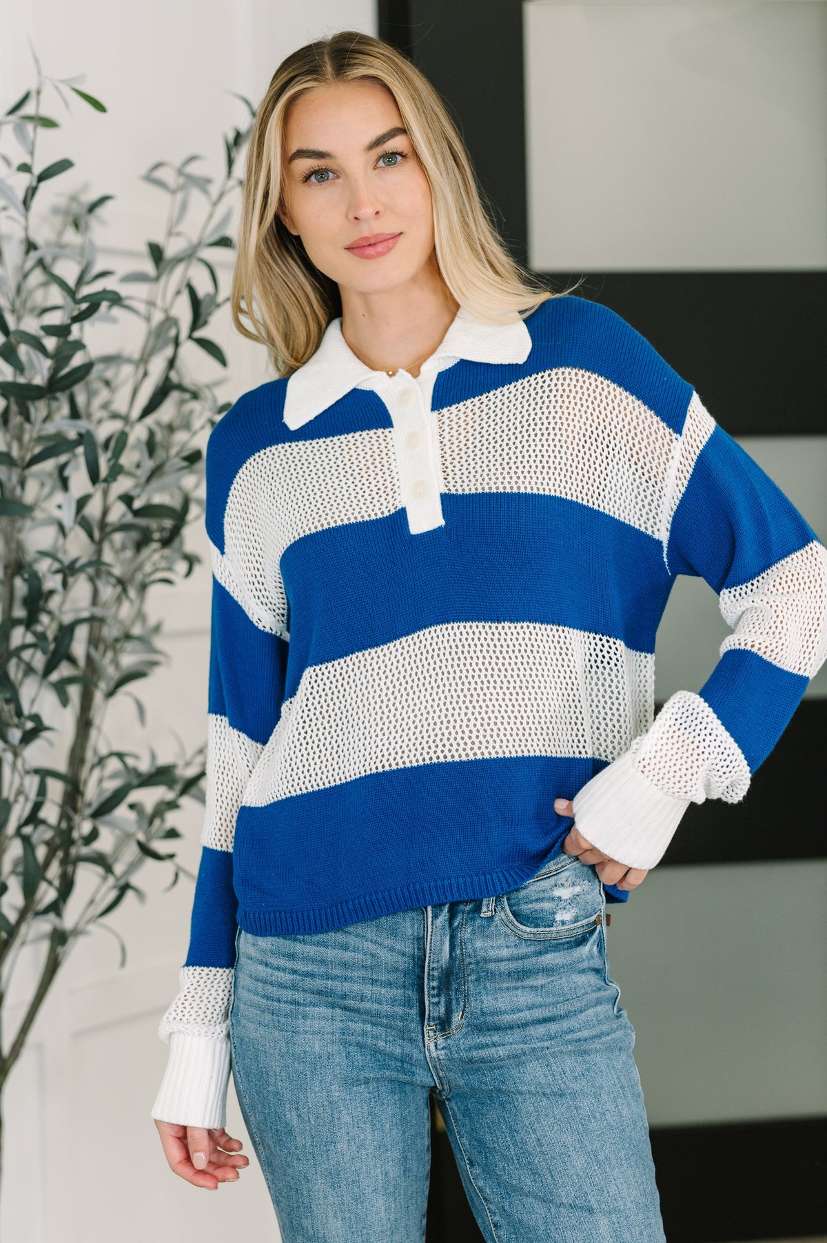 Oceanfront Stroll Button Henley - Charming Charlie